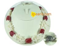 white coral bamboo necklace with red pillar coral on wholesale